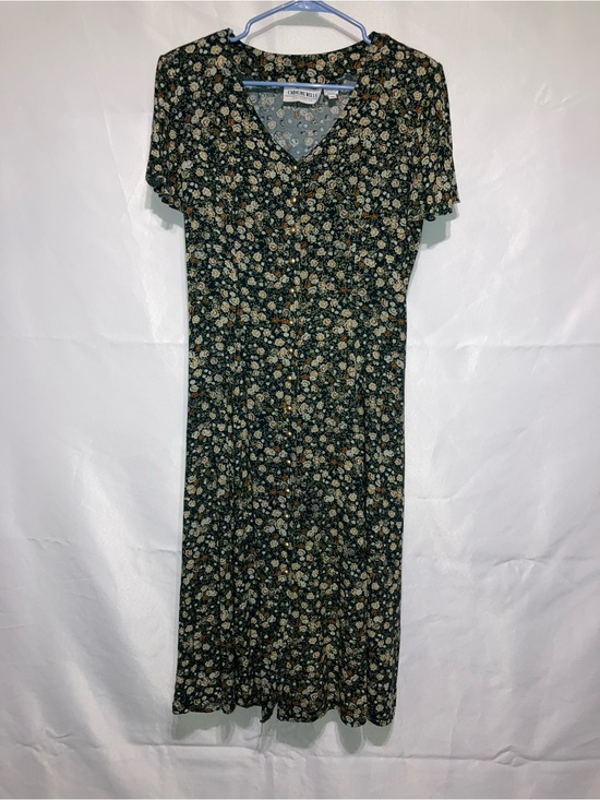 Caroline Wells Dresses & Skirts - Caroline DeWitt Dark Green Floral Button-Front Midi Dress